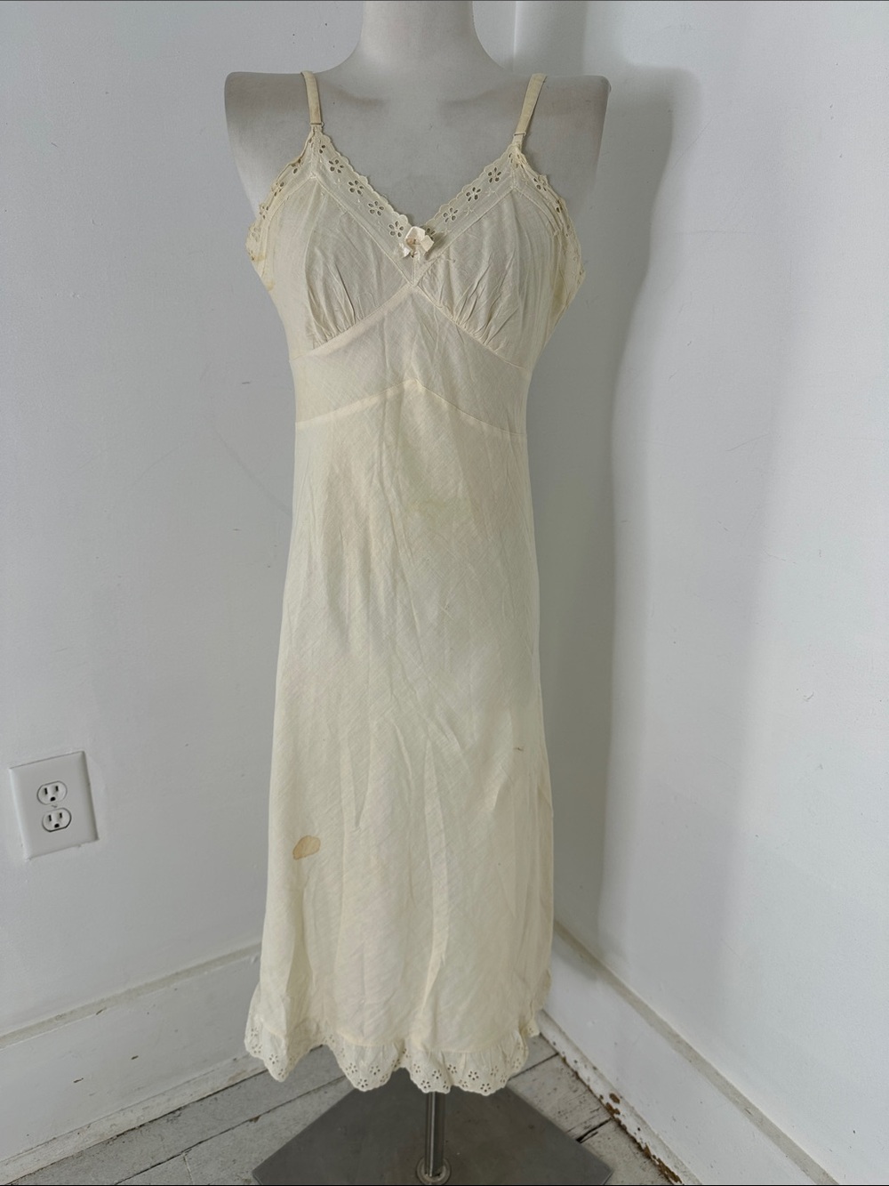 Vintage 1940s Sanforized Cotton Bias Nightgown Dress Antique Color